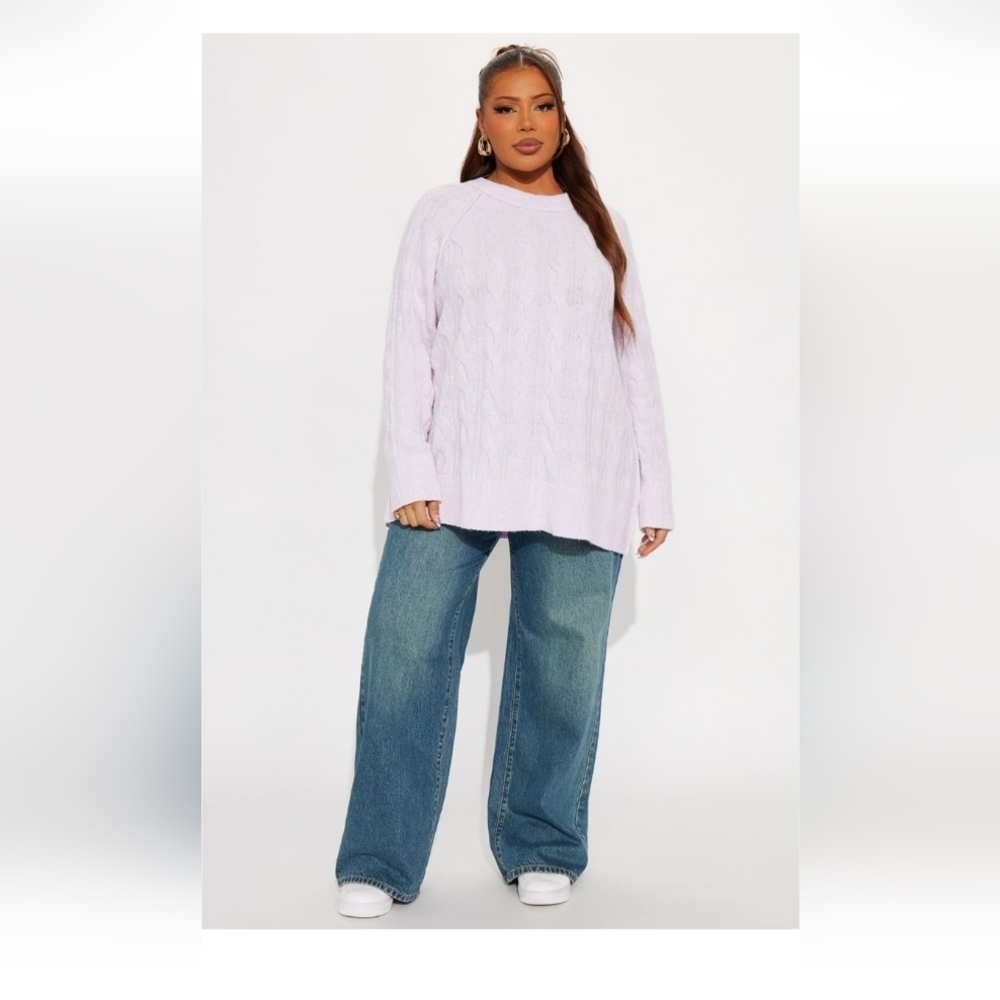 Fashion Nova Get It Together Cable Knit Sweater - Lilac Size XL(15) (NWOT)